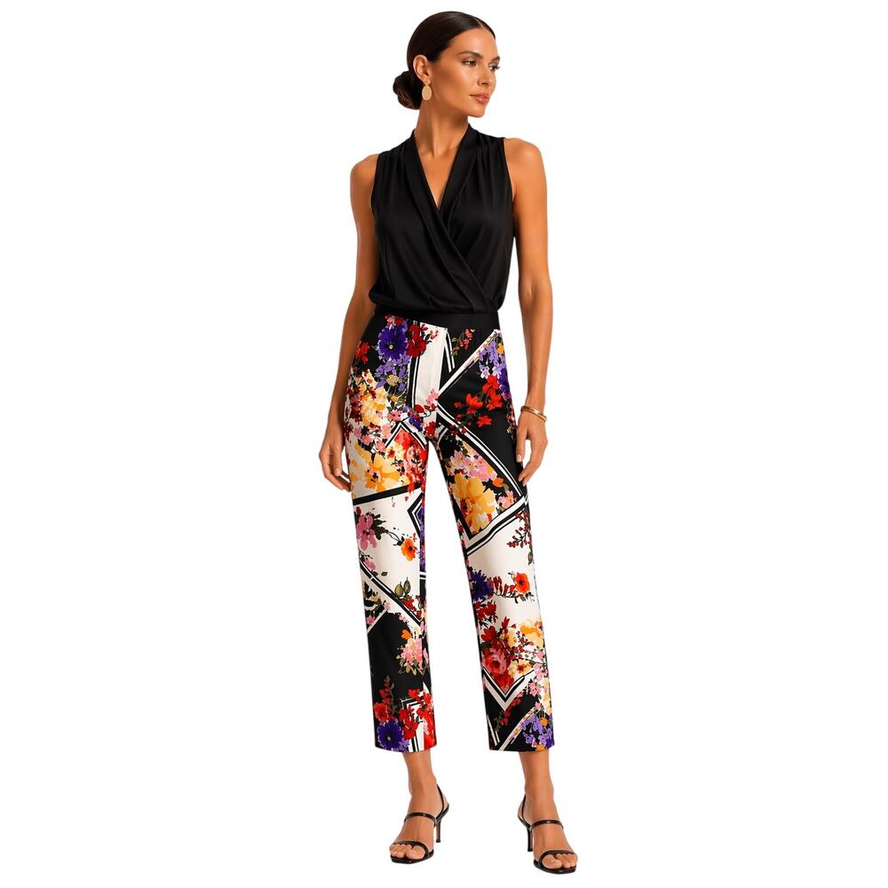 CARTISE Women's Boutique Allover Print Cropped Statement Pants Black Size 10